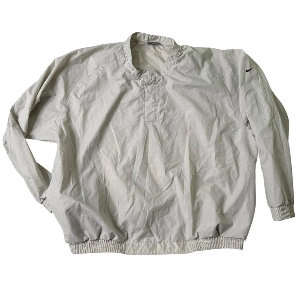 Vintage Nike Jacket Men's Size 2XL Beige Wind Shirt Long Sleeve Windbreaker Y2k